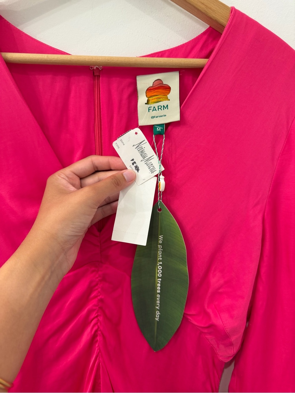 NWT FARM RIO Pink Long Sleeve Ruched Waist Midi Dress - Picture 5 of 10